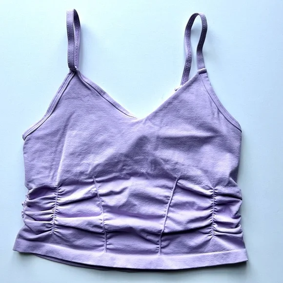 🌸NWOT Free People Movement Good Karma Ruched Crop Tank. Lavender. Size: M/L - Picture 3 of 7